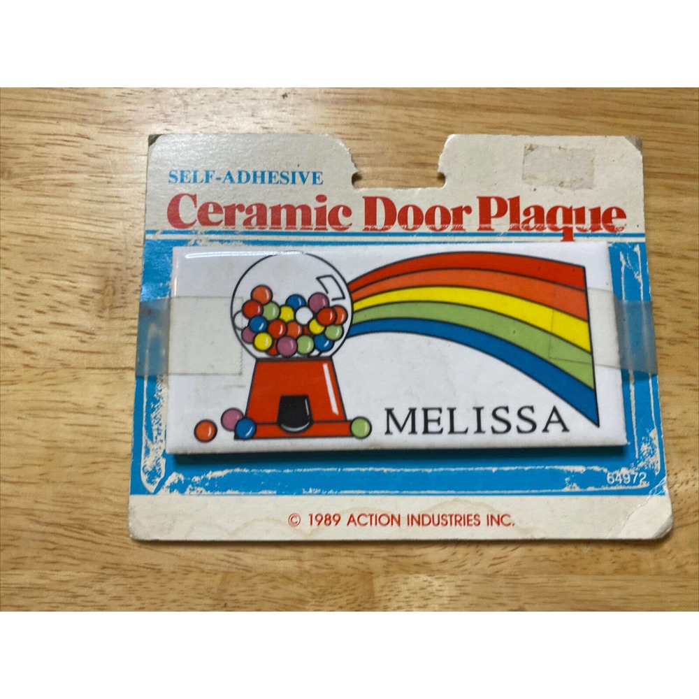 Vintage Retro Dead Stock MELISSA With Gumball Machine Rainbow Ceramic Name Sign